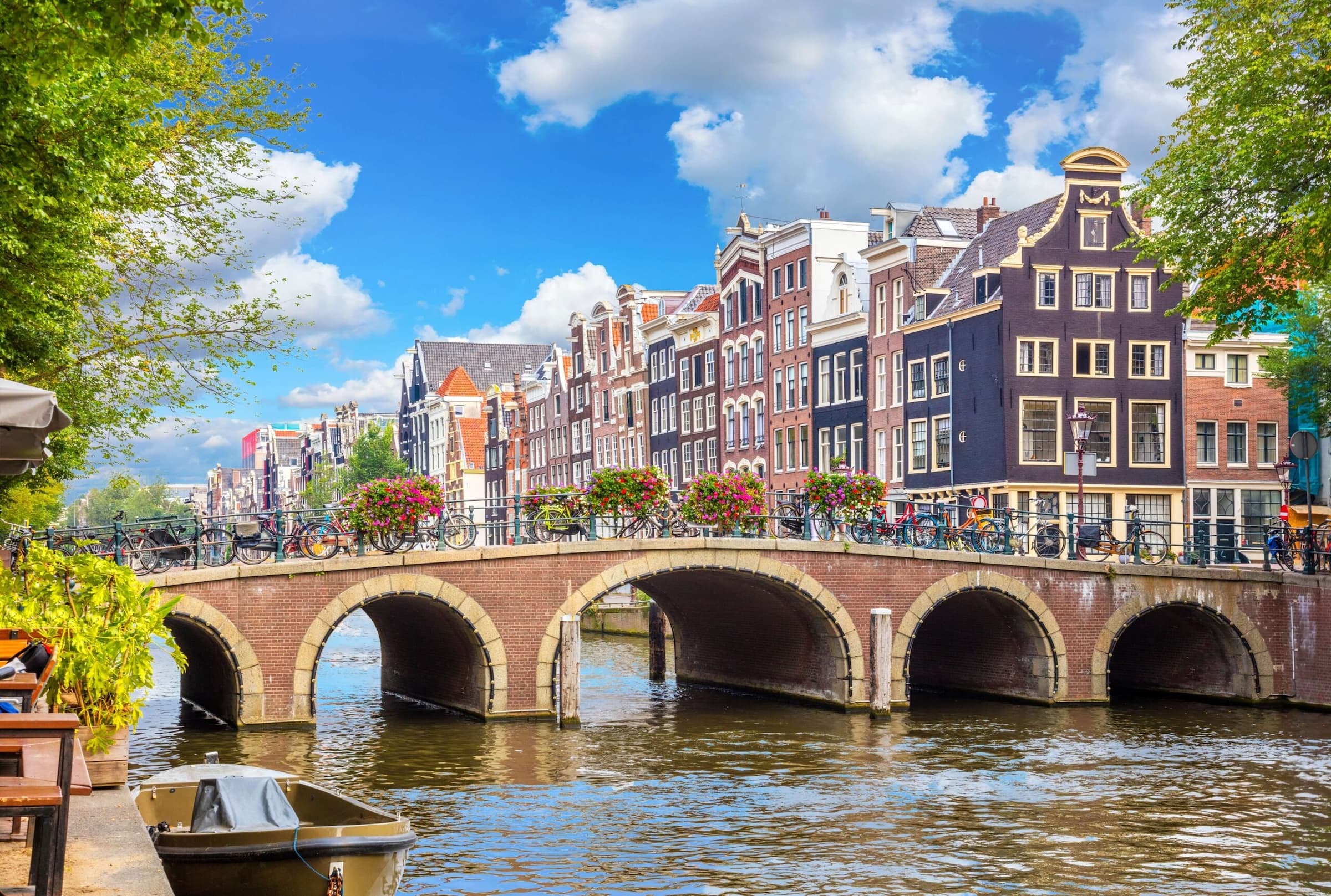 Aerial view of Amsterdam canals and rooftops